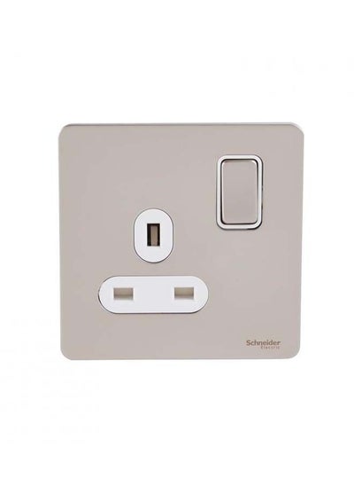 اشتري Ultimate Pearl Nickel Screwless Flat Plate 13A 1 Gang 2 Way Single Switched Socket White Insert في الامارات