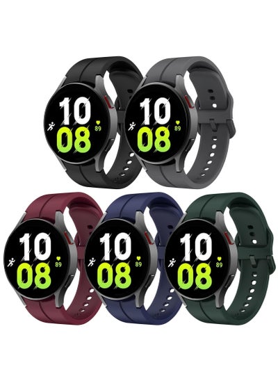 اشتري 5Pack Silicone Replacement Strap for Samsung Galaxy Watch 5 Pro 45mm, Galaxy Watch 4 40mm 44mm, Classic 42mm 46mm No Gap Replacement Strap with Colorful Buckle(Black/Grey/Red/Blue/Green) في السعودية