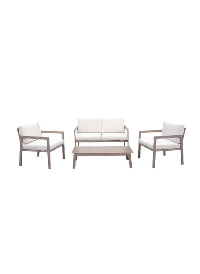 Buy 4-Piece Weather Resistant Elegant Outdoor Seating Set Brown and White 58 x 75 x 128 cm 202318S in Saudi Arabia