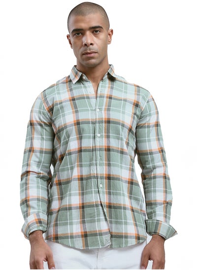 Buy Long Sleeves Tartan Casual Shirt - Light Olive & Orange in Egypt