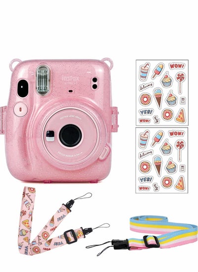 Buy Instant Camera Case for Fujifilm Instax Mini 11 Clear Protective Anti-Scratch with Colored Shoulder Straps (Glitter Pink2) in UAE