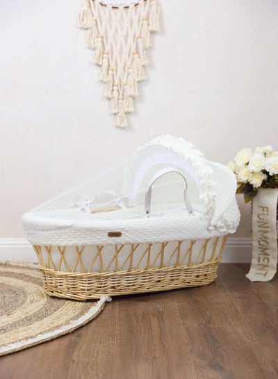 Buy Baby cradle Moses basket white color for children with mosquito net in Saudi Arabia