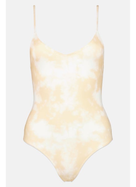 Buy Women Tie Dye One Piece Swimwear, Beige/White in UAE