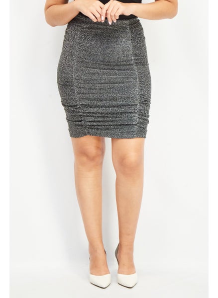 اشتري Women Metallic Detail Pull-On Mini Skirt, Silver/Black في الامارات