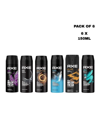 Buy Axe Excite Black Dark Temptation Ice Chill Wild Spice Apollo Body Spray 150ml Pack of 6 in UAE