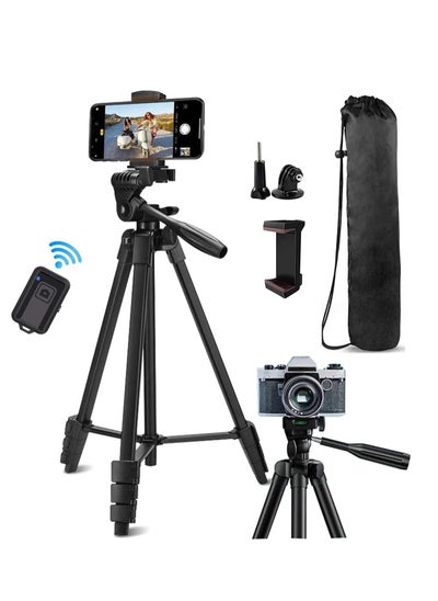 Buy TYCOM Tripod Stand 53" Extendable Mini Cell Phone Tripod with Portable Pouch, Bluetooth Remote Shutter and Phone Mount for iPhone/Android Phone/Gopros/DSLR Cameras in UAE