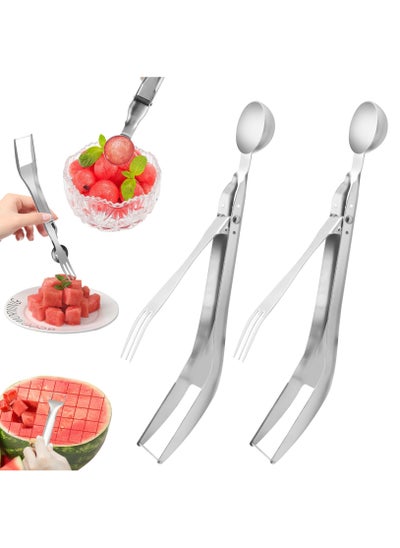 اشتري 2Pcs Watermelon Cutter, Stainless Steel Watermelon Slicer 3-In-1 Fruit Slicer Portable for Home Party Watermelon Cutter Slicer Tool, Thicken Stainless Steel Fruit Cutter Watermelon Slicer Cutter Tool في الامارات