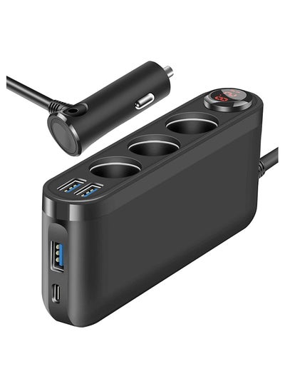 Buy Car Charger, 200W Cigarette Lighter Splitter 3 Socket with PD3.0(20W) USB C QC3.0(18W) Car Charger, LED Display Voltage, 12V/24V Car Splitter Adapter with Extension Cord in Saudi Arabia