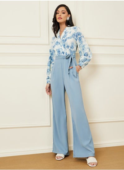 اشتري Floral Print Wide Leg Jumpsuit with Self Tie في السعودية