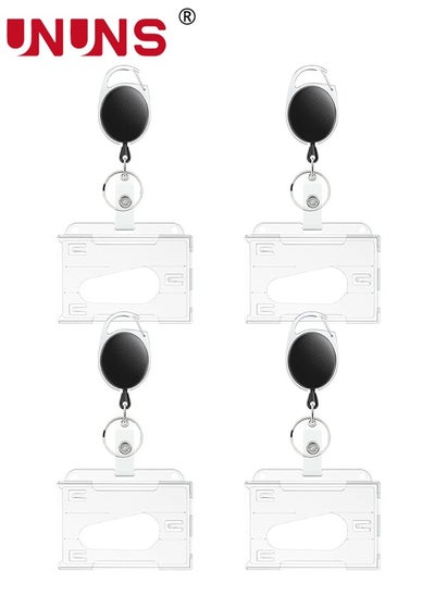 اشتري ID Badge Holder With Clip,4 Pack Hard Plastic Retractable Badge Holder,Clear ID Card Holders With Easy Access Thumb Slot And Chain Holes,For Credit Cards, Driver's Licenses-Horizontal في السعودية