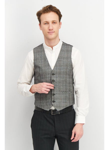 Buy Men Regular Fit Plaid Michael Vest, Grey/Black in UAE