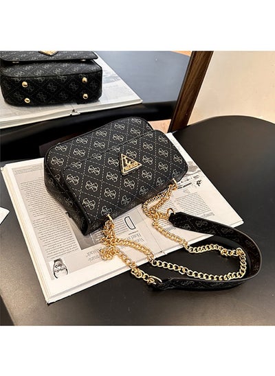 Buy GUESS shoulder bag, fashionable and versatile, printed retro small square bag, simple chain crossbody bag black in UAE