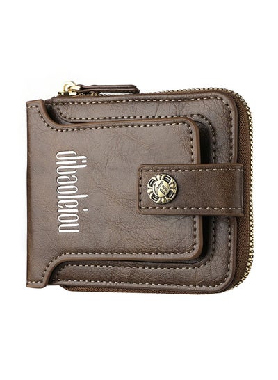 Buy Large Capacity Vintage Wallet Men's Wallet Horizontal Short Zipper Coin Purse Boy Brown in Saudi Arabia