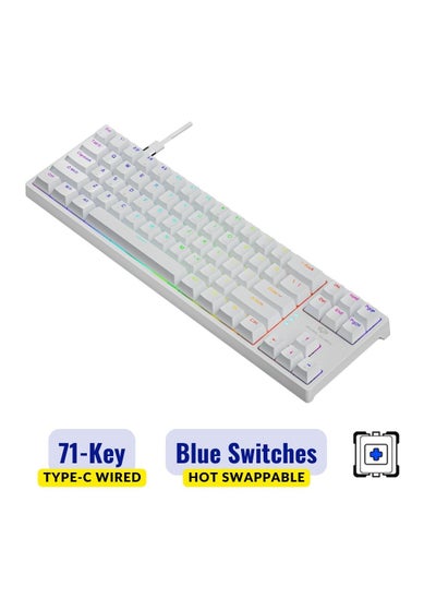 Buy Mechanical Keyboard 71 Keys RGB Backlight Detachable Type-C Wired 70% Gaming Keyboard Black/White - Blue Switch in UAE