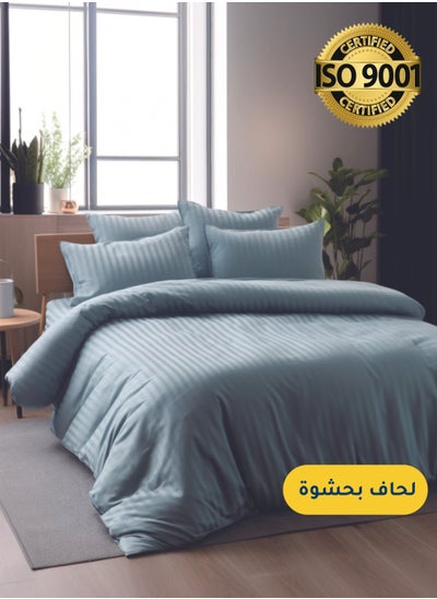 Buy Microfiber Hotel Comforter Sets, Fits 200 cm x 200 cm Size Bed, Duvet Filling Included, 9 Pcs King Size, Hotel Stripe Pattern in Saudi Arabia