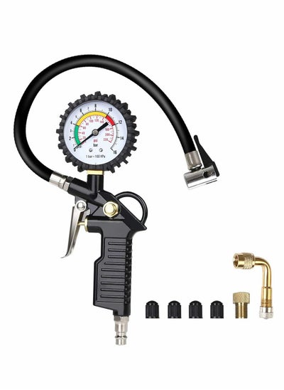 اشتري Tyre Pressure Gauge 220 PSI Inflator with Air Compressor Valve Chuck for Heavy Duty Car Motorcycle Bicycle في الامارات