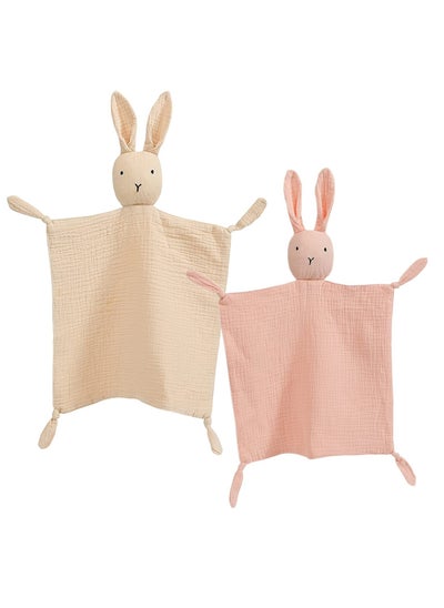 Buy Bunny Lovey Blanket for Boys and Girls, Organic Cotton Muslin Security Blanket for Babies, Soft Breathable Lovie Soothing Towel for Newborn and Infant, 2 Pcs Set (Khaki&Pink) in Saudi Arabia