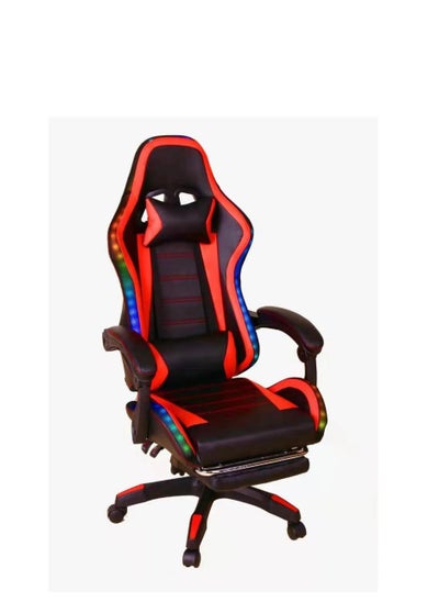 اشتري كرسي ألعاب RGB LED مريح OfficeChair Racing Style High-Back Desktop PC GamingChair قابل للتعديل الارتفاع SwivelChair مع مسند للقدمين ومسند رأس ودعم قطني في السعودية