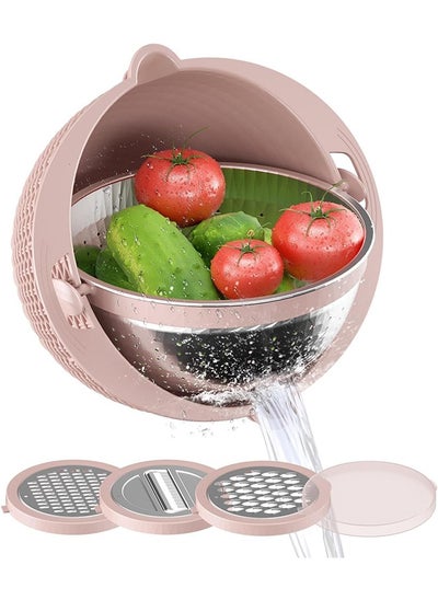 اشتري 4-1 Colander with Mixing Bowl Set, Tazweeq Strainers for Kitchen, Food Strainers and Colanders, Pasta Strainer, Rice Strainer, Fruit Cleaner, Veggie Wash, Salad Spinner,Home Essentials (Pink) في السعودية