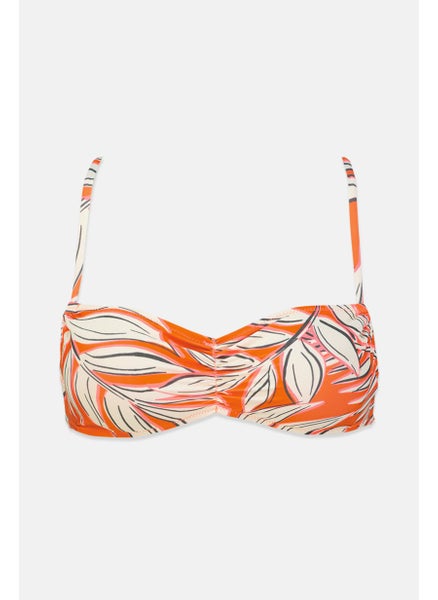 Buy Women Padded Printed Bikini Top, Orange and Beige in Saudi Arabia