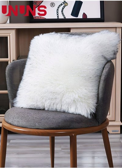 اشتري Plush Throw Pillow Cover,Throw Pillow Top Covered Of White And Grey Plush,Plush Faux Fur Throw Pillow Cover,45x 45cm في السعودية