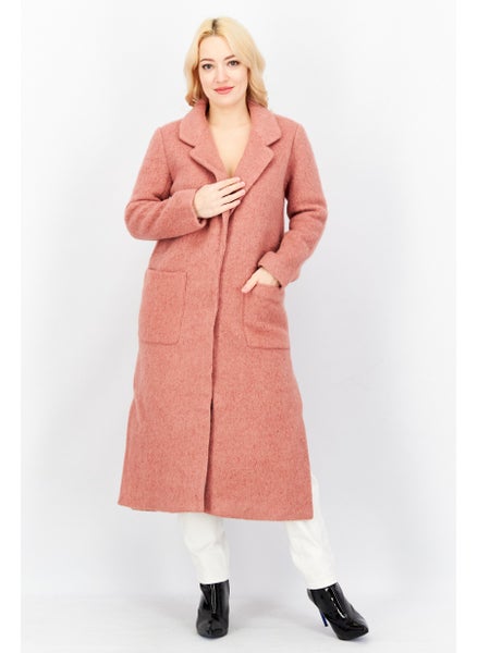 Buy Women Textured Trench Coat, Pink in UAE