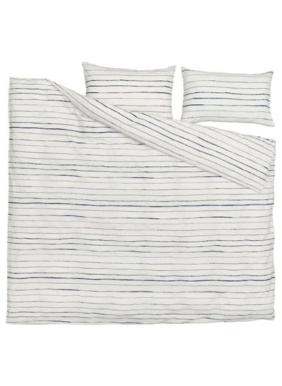 Buy Duvet cover and 2 pillowcases, white/dark blue, 240x220/50x80 cm in Saudi Arabia