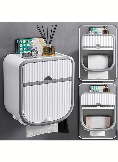 Buy Multifunctional Toilet Paper Holder,Wall-Mounted Waterproof Tissue Box Cover Compatible with Roll Paper Tissue Paper for Bathroom Kitchen Living Room No Drilling-White in Saudi Arabia