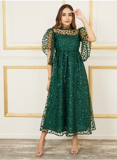 اشتري Sequin Detail Mesh Insert A-Line Maxi Dress في السعودية