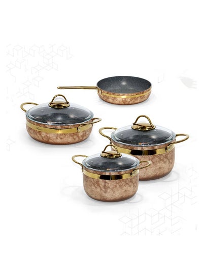 Buy 7-Piece Perfect Design Aluminum Cookware Pots And Pans Set, Beige/Brown/Gold in Saudi Arabia