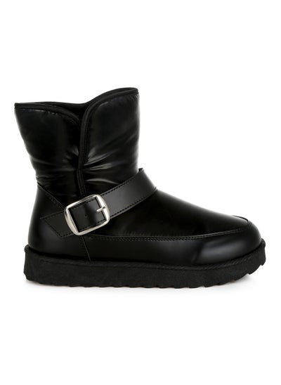 Buy Buckle Strap Puffy Ankle Boots in Black in UAE