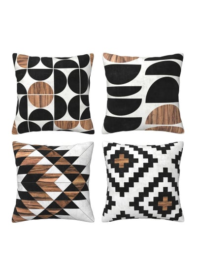 اشتري Mid Century Pillow Covers 18 x 18 Set of 4 Midcentury Modern Aztec Concrete Wood Pattern Throw Pillow Cover Black White Pillowcase Home Decor Cushion Covers في الامارات