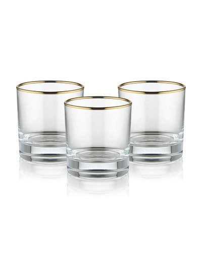 Buy Set of 3 Short Gold Rim Tumblers Glass Double Old Fashioned Rocks Glass 300ML  Made In Turkey in UAE