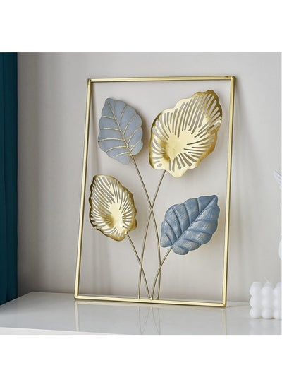 Buy Home Decor Wall Metal Leaf 3D Iron Art Wall Sculptures Hanging Decorations Hollowed-out Picture with Gold Frame in UAE