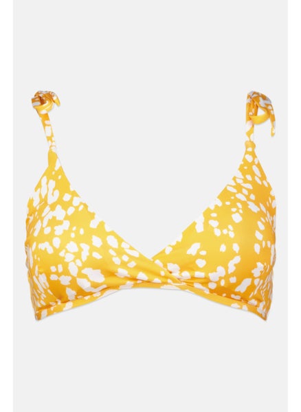 Buy Women Allover Print Lightly Padded Bikini Top, Mustard/White in UAE