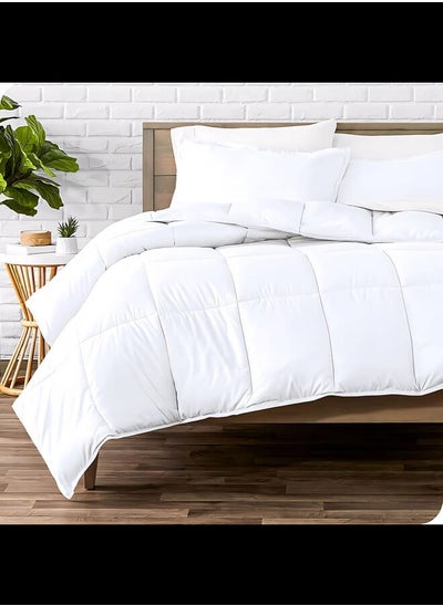 Buy Cotton - Plain - 3 Pieces Heavy Comforter Set - 2.8Kgs - Down Alternative Filling - (For Matress 100cm/120cm) - Size (180cm x 240cm) + 2 Pillow Case Covers (50cm x 70cm) - White in Egypt