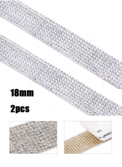 Buy 2 Rolls rhinestone ribbon self adhesive, crystal stickers glitter ribbons bling ribbons roll for wedding cakes birthday crafts decorations,sliver in UAE