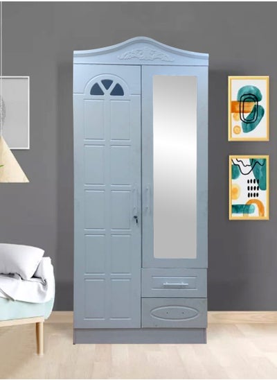 Buy Wooden 2 Door Wardrobe With Mirror And Drawers in Saudi Arabia