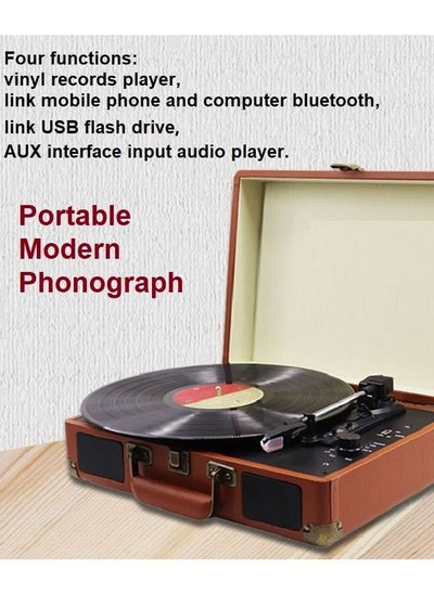 اشتري 33/45/78 Rpm Vintage Bluetooth Phonograph Portable Suitcase Turntable Vinyl Gramophone Record Phone Player 90DB Music Box(Brown ) في السعودية