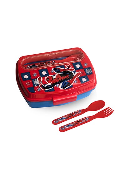 Buy Stor Funny Sandwich Box Withcutlery Spiderman Arachnid Grid in UAE