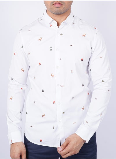 Buy Men's Casual Embroidered Shirt in Optic White in UAE