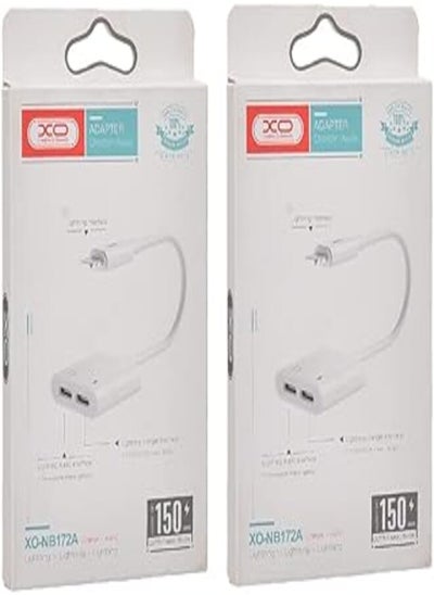 Buy Xo nb172a 2in1 audio adapter lightning cable to lightning with 5v/2a max output 150mm set of 2 pieces - white in Egypt