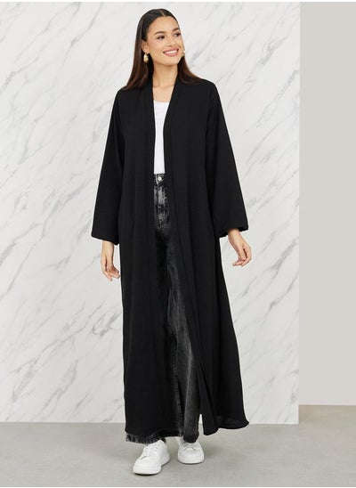 Buy Textured Open Front Casual Maxi Abaya in Saudi Arabia