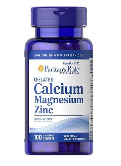 Buy Puritan's Pride Chelated Calcium Magnesium Zinc Dietary Supplement - 100 Caplets in UAE