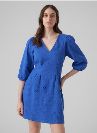 Buy V-Neck Balloon Sleeve Dress in Saudi Arabia