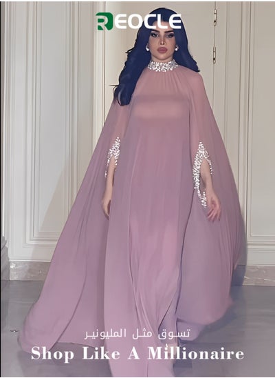 Buy Women's Cape Sequined Chiffon Evening Dress 2 Piece Set Long Dress with a Half Sleeve & Embroidered with Shiny Beads Banquet Dress in Saudi Arabia