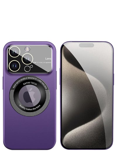 Buy Magnetic Matte PC Case for iPhone 15 Pro Max, MagSafe Compatible, Camera Lens Tempered Glass Protection, Compatible with (2023) iPhone 15 Pro Max 6.7 Inch Cover-Purple in Egypt