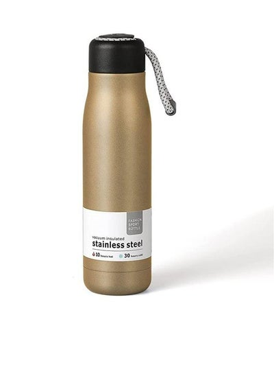 Buy Water bottle with portable lid metal thermos vacuum insulated stainless steel reusable leak proof BPA-free flask 500ml, Gold in Egypt