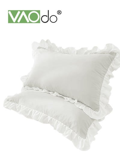 اشتري 2PCS Ruffled Pillow Shams Edge Ruffled Pillow Cases 100% Brushed Microfiber Standard Size Bedding Pillow Covers with Envelope Closure  48*74CM White في الامارات