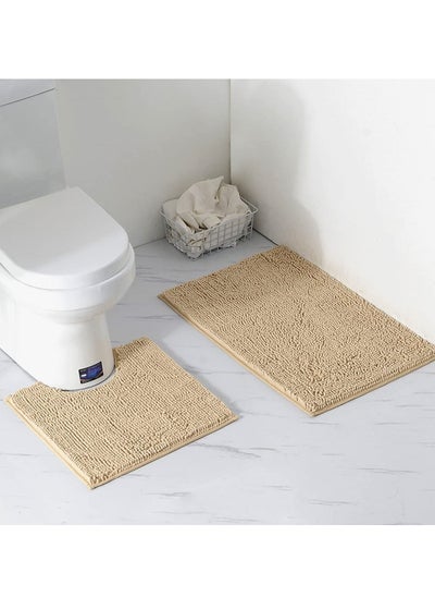 Buy 2-Piece Non-Slip Fluffy Soft Plush Microfiber Washable Quick Dry Ultra Shaggy Bath Mats For Tub Bathroom Rugs Bath Mat in UAE